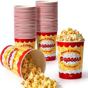 Fit Meal Prep Paper Popcorn Buckets 25 Pack 32 Oz Grease‑Resistant-0