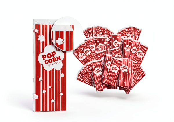 2 oz Paper Popcorn Bags Bulk (100 Pack) Large Red & White Pop-corn Bag Disposable for Carnival Themed Party, Movie Night, Halloween, Popcorn Machine Accessories & Supplies, Individual Servings-2