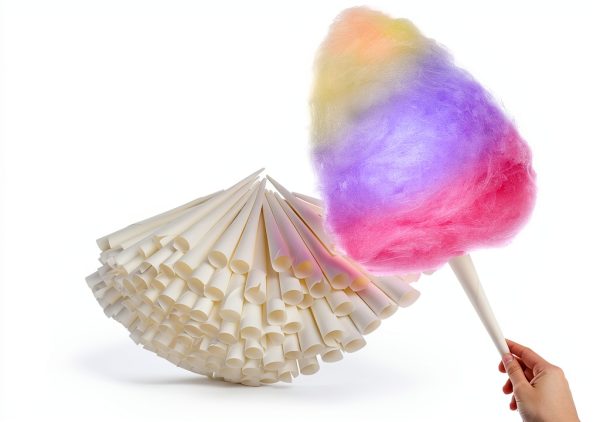 Cotton Candy Cones (100 Pack) – White Kraft Paper Sticks for Floss Sugar & Carnival Treats, Compatible with Cotton Candy Machines – Stock Your Home-0