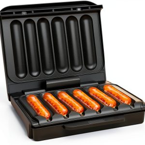 Hot Dogs Machine, Electric Grill with Oil Drip Tray, and Cord Storage, Ideal for Veggie Sausages, BBQ or Sausage, Nonstick Plate for Easy Clean-0