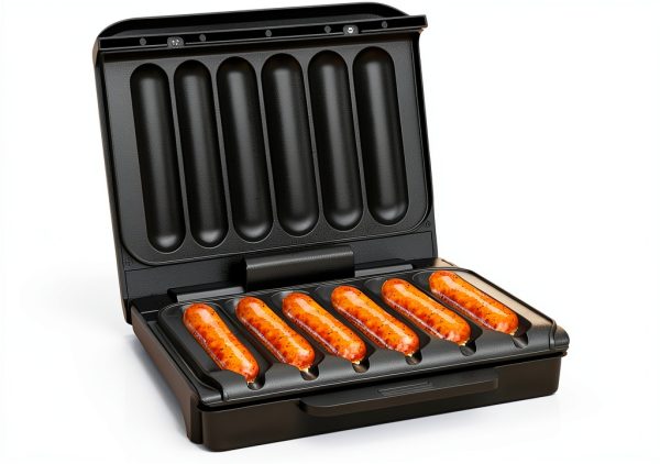 Hot Dogs Machine, Electric Grill with Oil Drip Tray, and Cord Storage, Ideal for Veggie Sausages, BBQ or Sausage, Nonstick Plate for Easy Clean-0