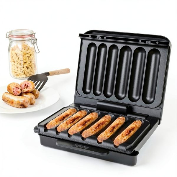 Hot Dogs Machine, Electric Grill with Oil Drip Tray, and Cord Storage, Ideal for Veggie Sausages, BBQ or Sausage, Nonstick Plate for Easy Clean-4
