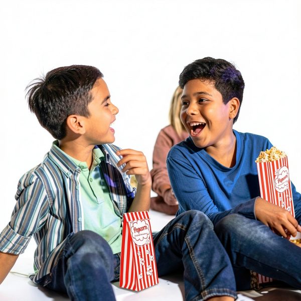 Popcorn Bags MAQIHAN Flat Bottom Paper 50 Pack Red Stand Up-5