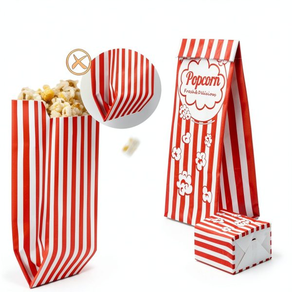 Popcorn Bags MAQIHAN Flat Bottom Paper 50 Pack Red Stand Up-1
