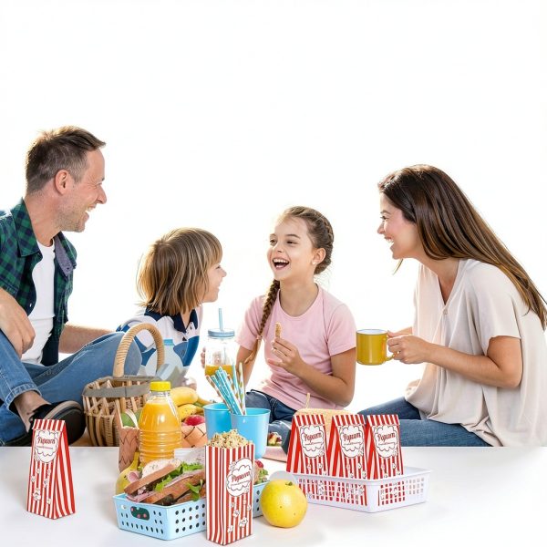 Popcorn Bags MAQIHAN Flat Bottom Paper 50 Pack Red Stand Up-4