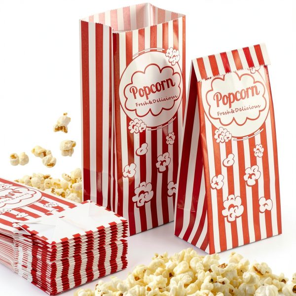 Popcorn Bags MAQIHAN Flat Bottom Paper 50 Pack Red Stand Up-0